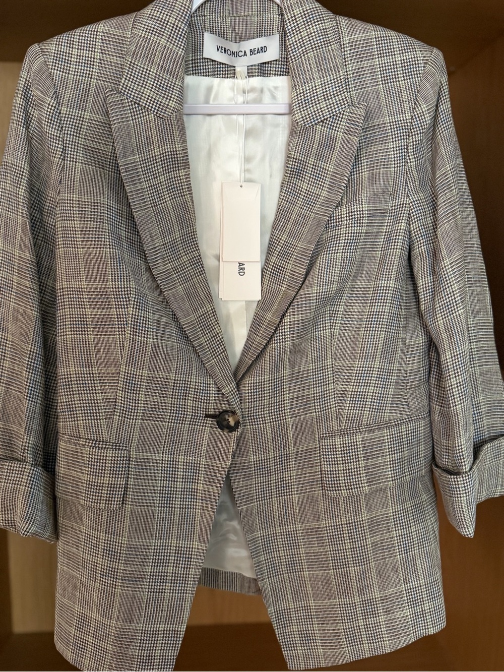 Veronica Beard Obie Dickey Blazer Brown and Gray Glen Plaid Single-Button Blazer